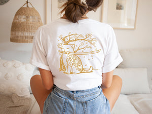 Damen T-Shirt Samurai Cat Farbiger Audruck Fantasy kawaii Shirt Weiß Shirt & Tops Damen stickerloveshop 38 Gold 
