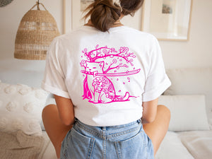 Damen T-Shirt Samurai Cat Farbiger Audruck Fantasy kawaii Shirt Weiß Shirt & Tops Damen stickerloveshop 38 Pink 