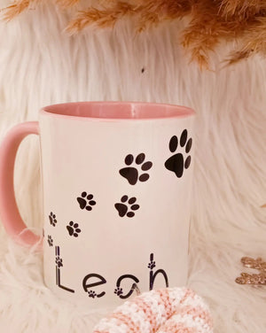 Personalisierte Kaffeetasse 330ml Büro Kinder bedruckte Tasse mit Wunschtext Lebenslange Farbgarantie Geschenk Kawaii Katze rosa innenfarbig sowie farbigen Griff Kaffee- und Teetassen stickerloveshop   